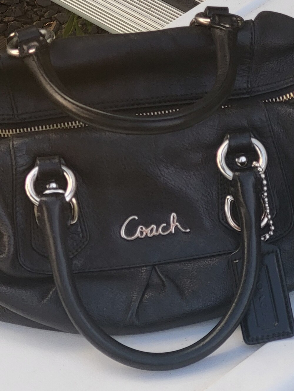 Coach Black Pleated Leather Ashley Satchel, very good preowned condition.